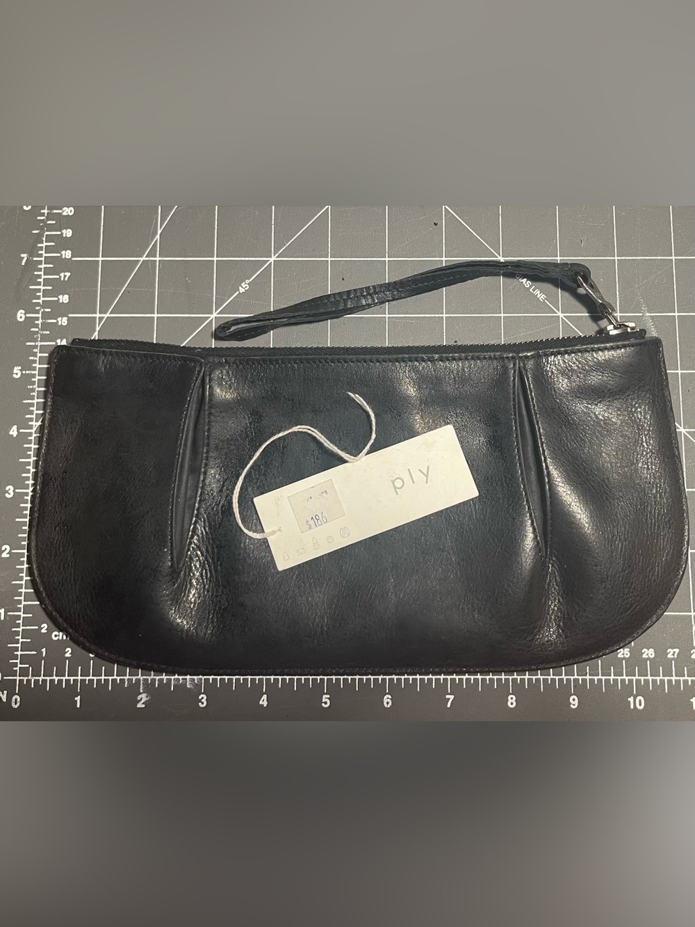 Vintage 1999 PLY Design Black Leather Wristlet Clutch Riri Zip with Orginal tags